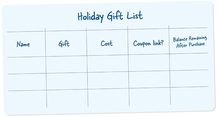 Mock up of Holiday Gift List
