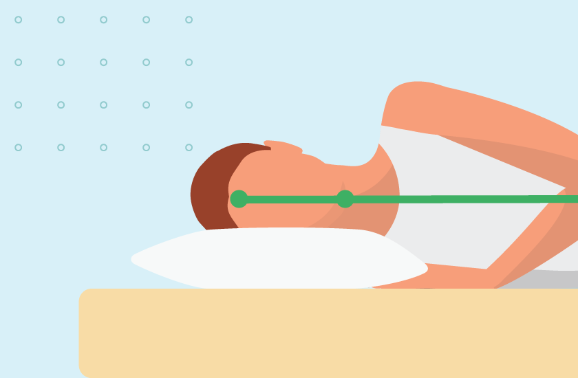 illustration of proper neck support while side sleeping, showing a pillow filling the space between the shoulder and head to keep the cervical spine straight