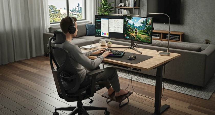 Man sitting at desk typing on a computer