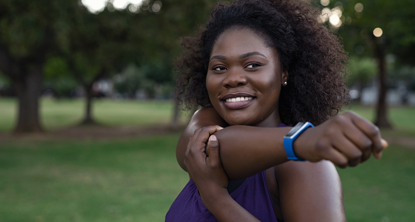 Woman stretching arms