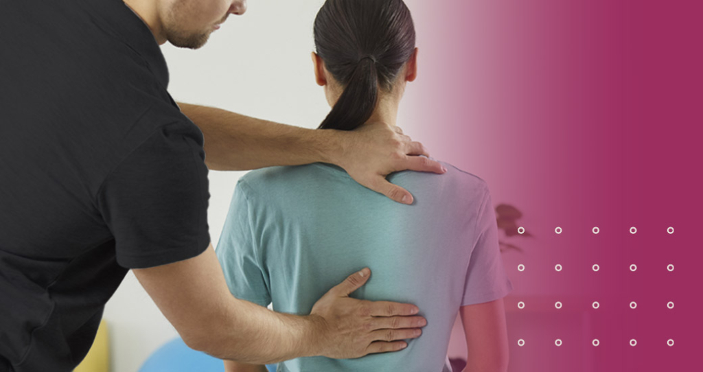 A chiropractor performs a manual adjustment on a patient's upper back and neck to help relieve chronic pain and improve spinal mobility.